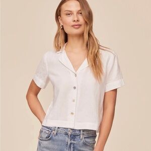 Bella Dahl Line Short Sleeve Flowy Button Down - White